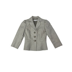 Academia Tahari Blazer Plaid Neutral Preppy Women's Petite Tan Size 0P Workwear